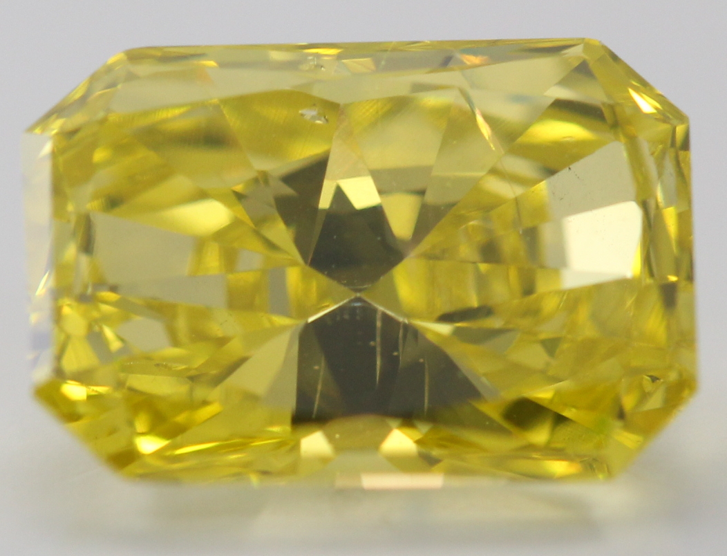 Color Irradiated Treated Canary Yellow Radiant Cut Loose Diamonds, 2 Ct, SI1 Clarity